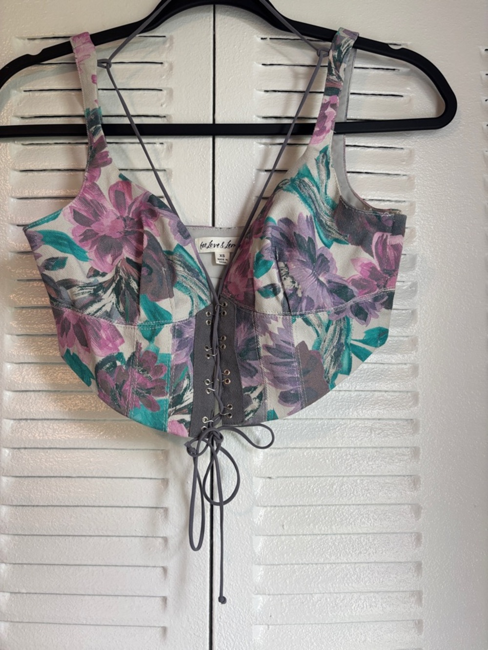 For Love & Lemons Floral Corset Crop Top XS β Lace-Up Bustier Summer Chic - Picture 3 of 10